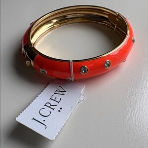 NWT J. Crew Bracelet Orange Enamel Bangle with Rhinestones Clamper Hinged